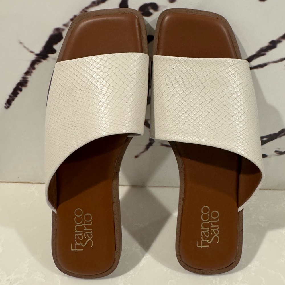 Franco Sarto Cream Slide Sandals with Textured Strap